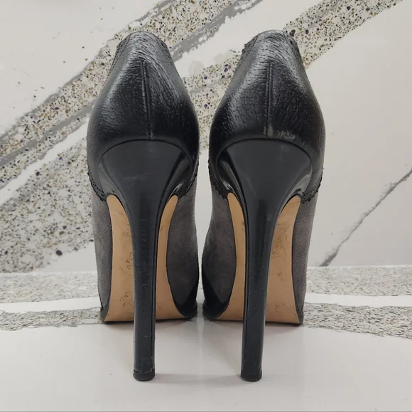 Ferragamo Vara Spectator Platform Pumps Gray Suede & Black Leather US 10, IT 40 - Picture 5 of 14